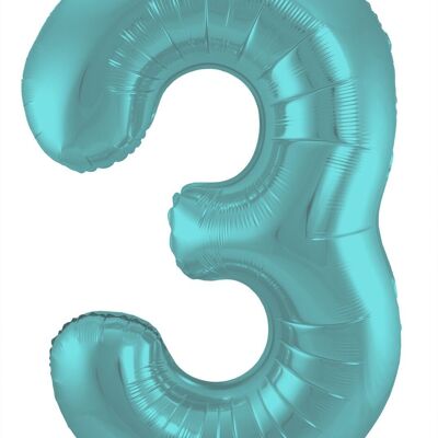 Foil Balloon Number 3 Pastel Aqua Metallic Matt - 86 cm