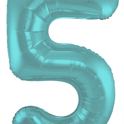 Folienballon Zahl 5 Pastell Aqua Metallic Matt - 86 cm
