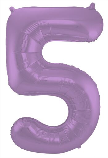 Ballon aluminium numéro 5 violet métallisé mat - 86 cm