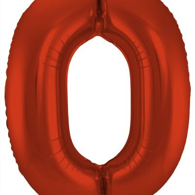 Ballon aluminium numéro 0 rouge métallisé mat - 86 cm