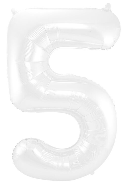 Folieballon Cijfer 5 Wit Metallic Mat - 86 cm