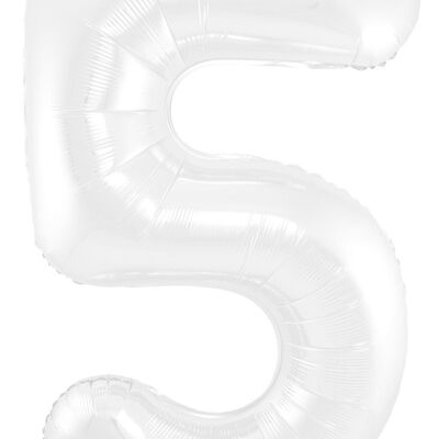 Foil Balloon Number 5 White Metallic Matt - 86 cm