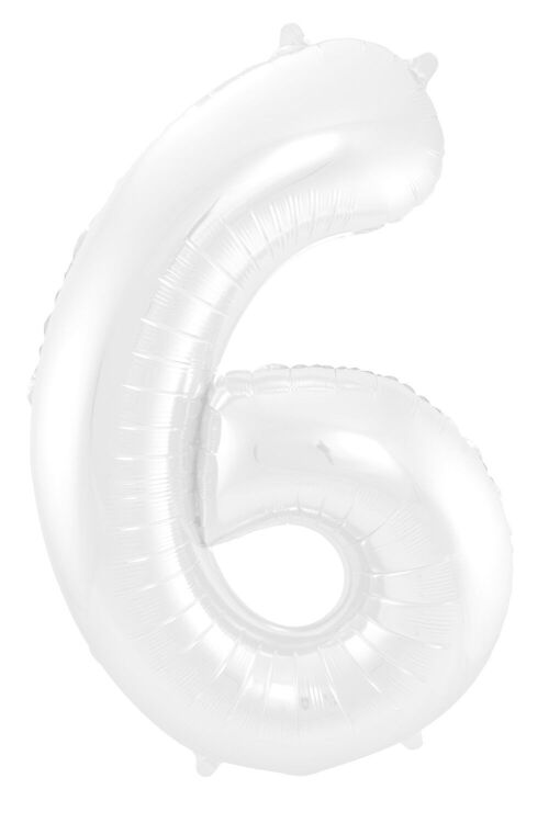Folieballon Cijfer 6 Wit Metallic Mat - 86 cm