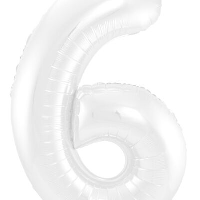 Folienballon Zahl 6 Weiß Metallic Matt - 86 cm