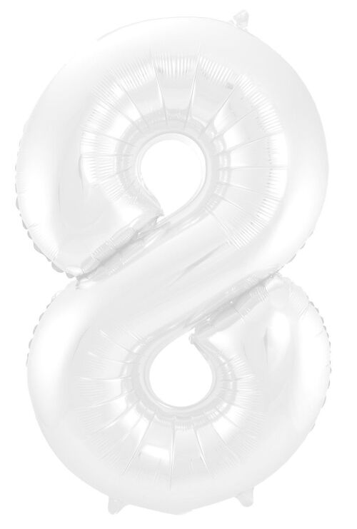 Folieballon Cijfer 8 Wit Metallic Mat - 86 cm