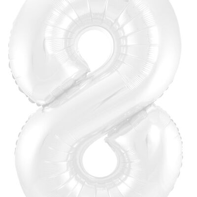 Folienballon Zahl 8 Weiß Metallic Matt - 86 cm