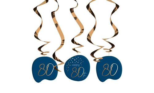 Hangdecoratie Elegant True Blue 80 Jaar - 5 stuks