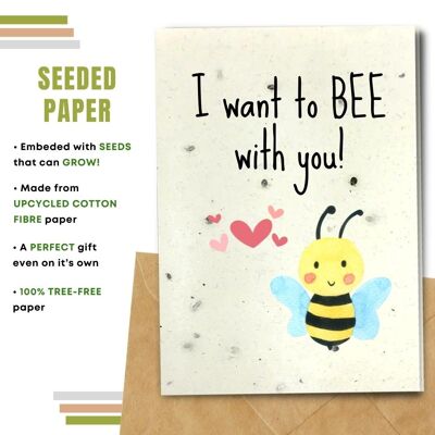 Handmade Eco Friendly Love Cards | Valentine's Day Cards | Love Greeting Cards |Pack of 8 Greeting Cards | Made With Plantable Seed Paper, Banana Paper, Elephant Poo Paper, Coffee Paper, Cotton Paper, Lemongrass Paper and more | I Want to Bee With You