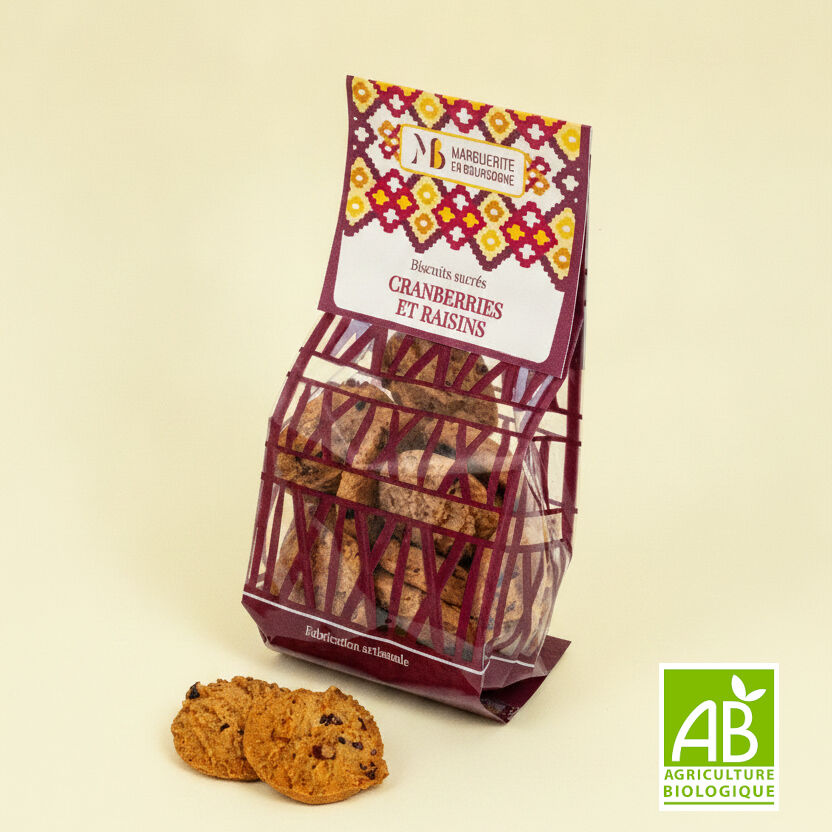 Organic Cranberries and Raisins Biscuits - Individual bag of 130g