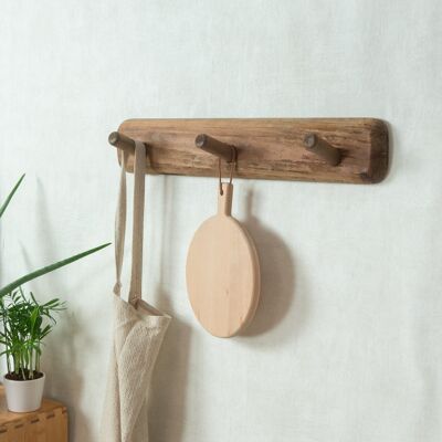 Recycled Wood Wall Rack with 3 Hooks-M