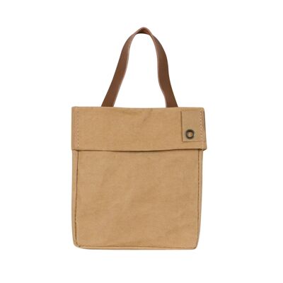 Washable Paper Bag with Leather Handle, Storage Box, Plant Pot-Beige
