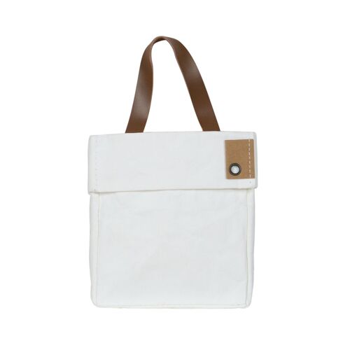Washable Paper Bag with Leather Handle, Storage Box, Plant Pot-White