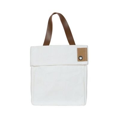 Bolsa de papel lavable con asa de cuero, caja de almacenamiento, maceta-blanco