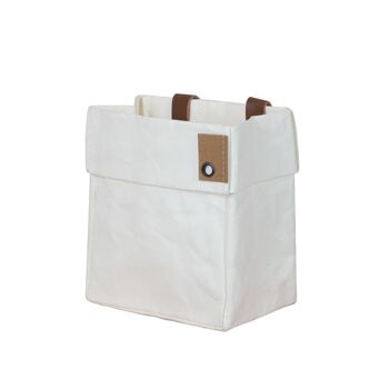 Sac en papier lavable avec poignée en cuir, boîte de rangement, pot de fleurs - Blanc 3