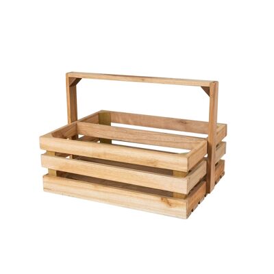 Solid Wood Storage Box with Handle and 2 Compartments