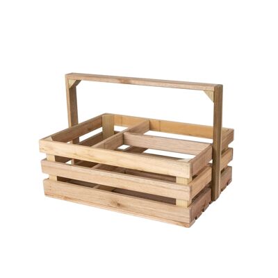Solid Wood Storage Box with Handle and 3 Compartments