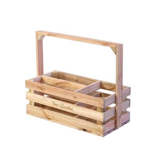 Solid Wood Storage Box "Beer Garden" with Handle and 3 Compartments