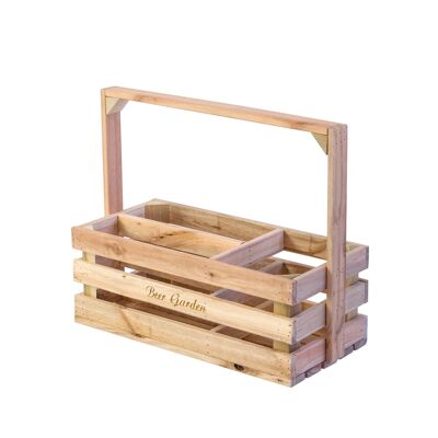Caja de Almacenamiento de Madera Maciza "Beer Garden" con Asa y 3 Compartimentos