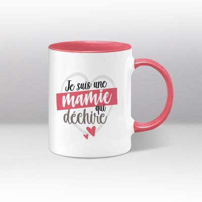 Mug blanc et rose, Je suis une mamie qui déchire