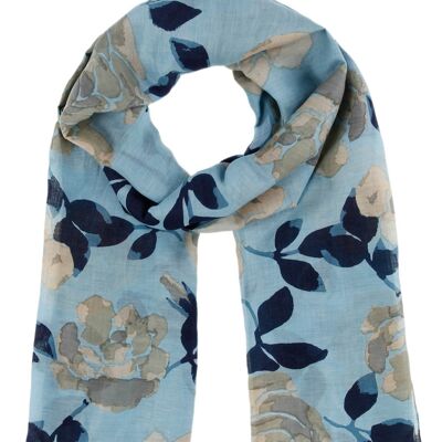 Bette - silk cotton floral scarf -light blue 520
