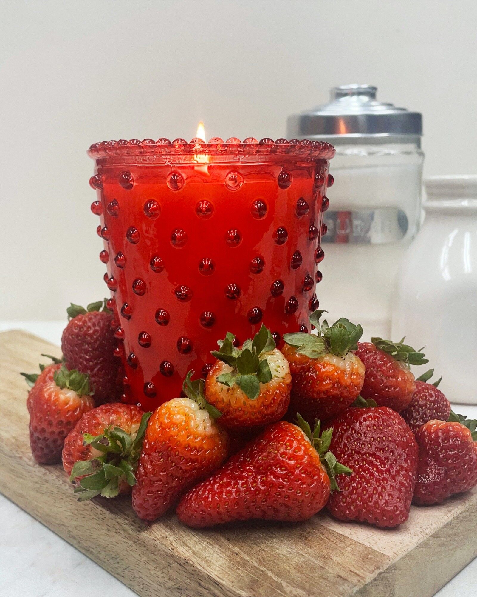 Simpatico Hobnail Glass Candle #73 Strawberry Pound Cake