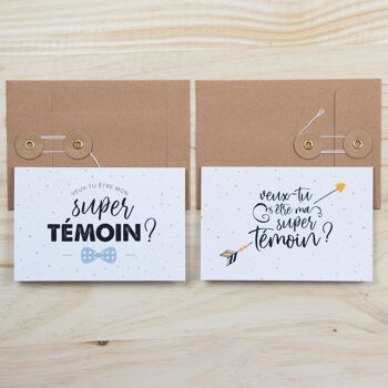 Duo de cartes postales mariage "Veux-tu être ma super témoin ?" + "Veux-tu être mon super témoin ?" 2