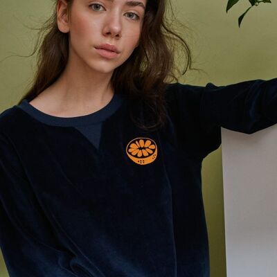 Tommy sweater in navy Samt mit dem Mandarinen patch für Damen