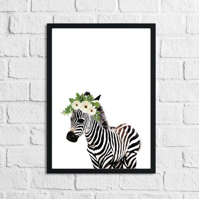 Zebra Wild Animal Floral Nursery Childrens Room Print A4 Normal