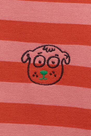 T-shirt à manches longues Timmy en jersey de coton biologique rayé rose / rouille avec broderie tête de chien 5