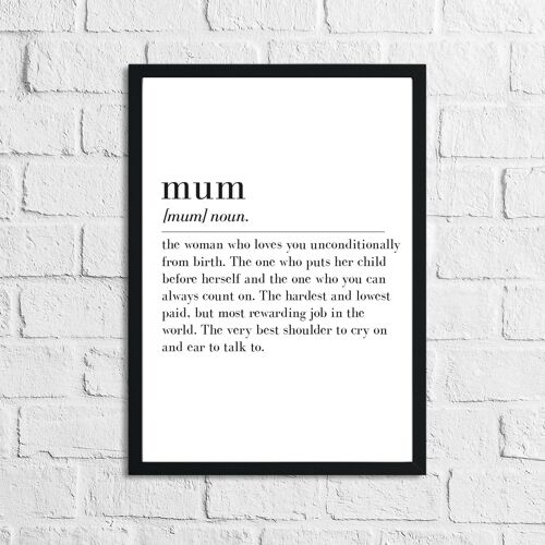 Mothers Day Mum Definition Home Simple Room Print A4 Normal