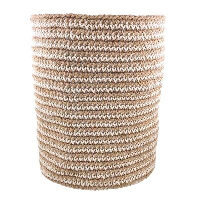 sustainable high basket / storage made of cotton & jute - off-white stripe - handmade in Nepal - crochet basket