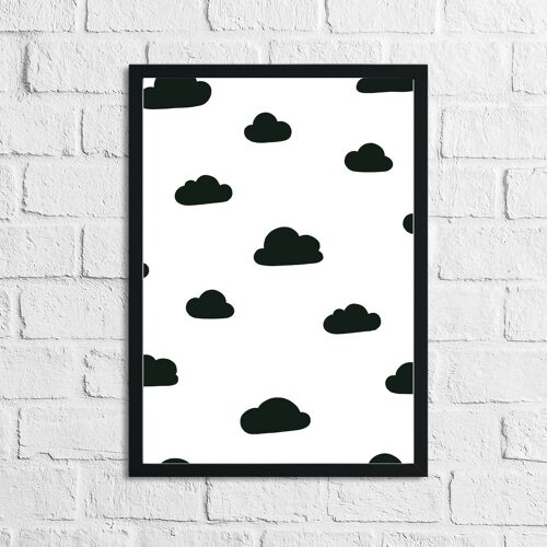 Scandinavian Clouds Pattern Childrens Nursery Bedroom Print A4 Normal