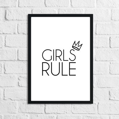 Girls Rule Crown Childrens Bedroom Room Print A4 Normal