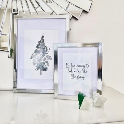 Acquerello grigio albero Natale stagionale casa stampa A4 normale