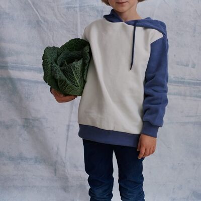 Lenzi Hoody in blauem und naturweissem organic cotton Jersey mit dem Quallenkorallen Print