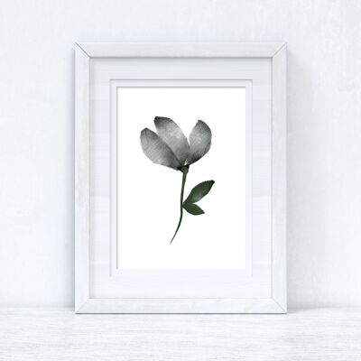 Grey Black Green Watercolour Flower 2 Bedroom Home Print A4 Normal