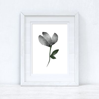 Grau Schwarz Grün Aquarell Blume 2 Schlafzimmer Home Print A4 Normal