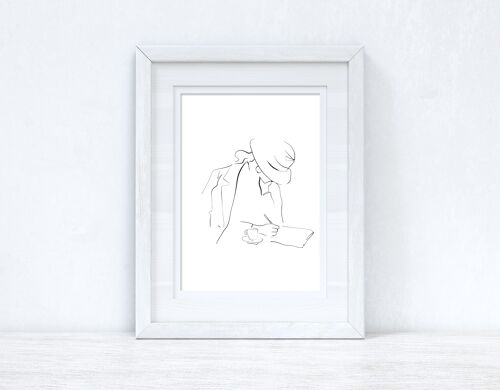 Line Work Woman Cafe Simple Home Bedroom Dressing Room Print A4 Normal