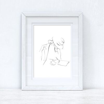 Line Work Woman Cafe Simple Home Bedroom Dressing Room Print A4 Normal