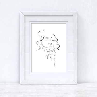 Line Work Woman Face Simple Home Bedroom Dressing Room Print A4 Normal