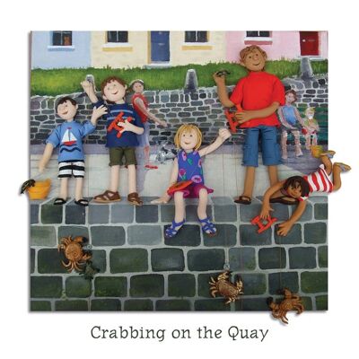 Crabbing on the Quay blank coastal art card