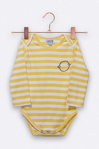 Body Luke rayé jaune / blanc avec broderie citron 1