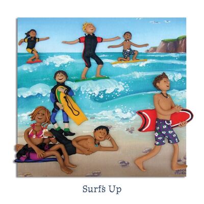 Surf's up tarjeta de arte costero en blanco