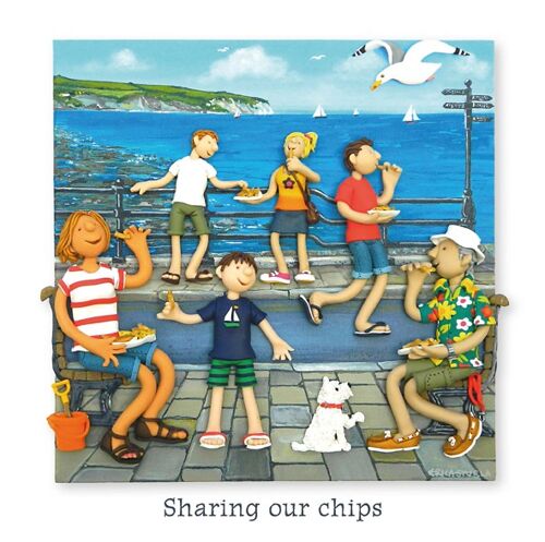 Sharing our chips blank coastal art card