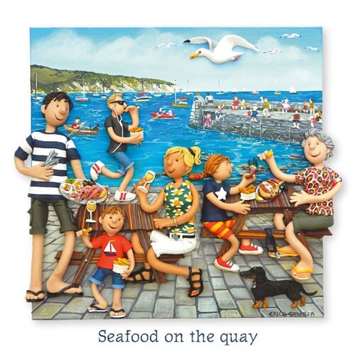 Seafood on the quay blank coastal art card