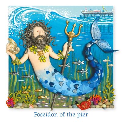 Poseidon of the pier mermaid themed art card
