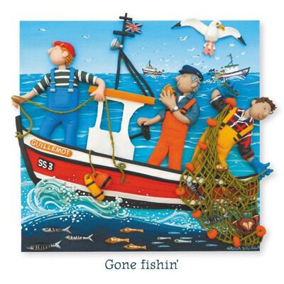 Gone fishin' blank coastal art card