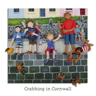 Crabbing in Cornwall blank art card