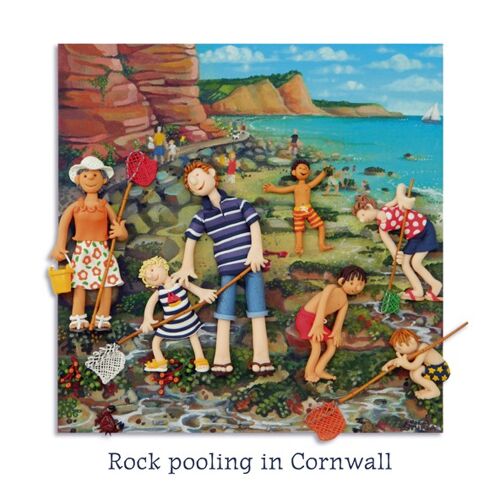 Rockpooling in Cornwall blank art card