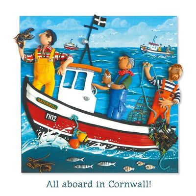 Alle an Bord in der leeren Kunstkarte Cornwalls